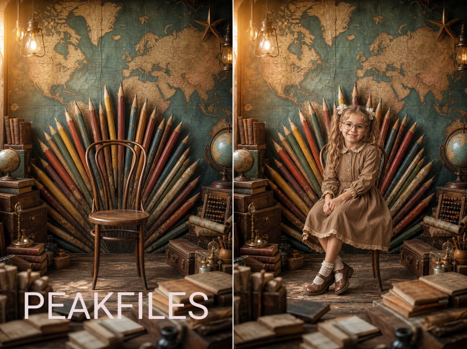 5 Vintage School Digital Backdrops, Old Library Classroom Background Bundle, Retro Student Portrait Overlay, Photoshop Composite JPG - Thumbnail 2
