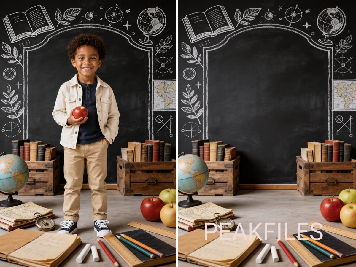 40 School Portrait Digital Backdrops, Classroom Backgrounds, Back to School Photography, Chalkboard, Teacher, Library, Globe, Apple - Thumbnail 4