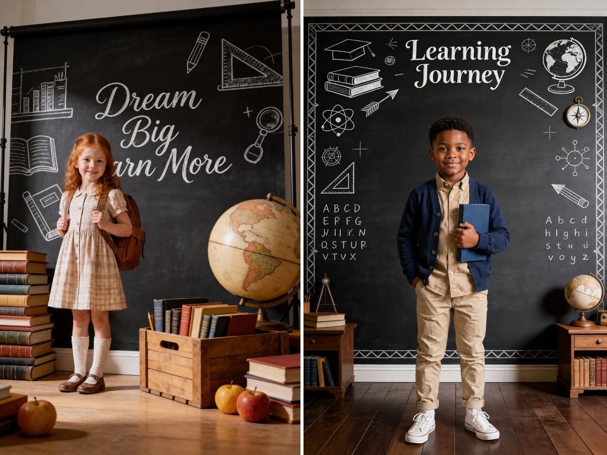 40 School Portrait Digital Backdrops, Classroom Backgrounds, Back to School Photography, Chalkboard, Teacher, Library, Globe, Apple - Thumbnail 6