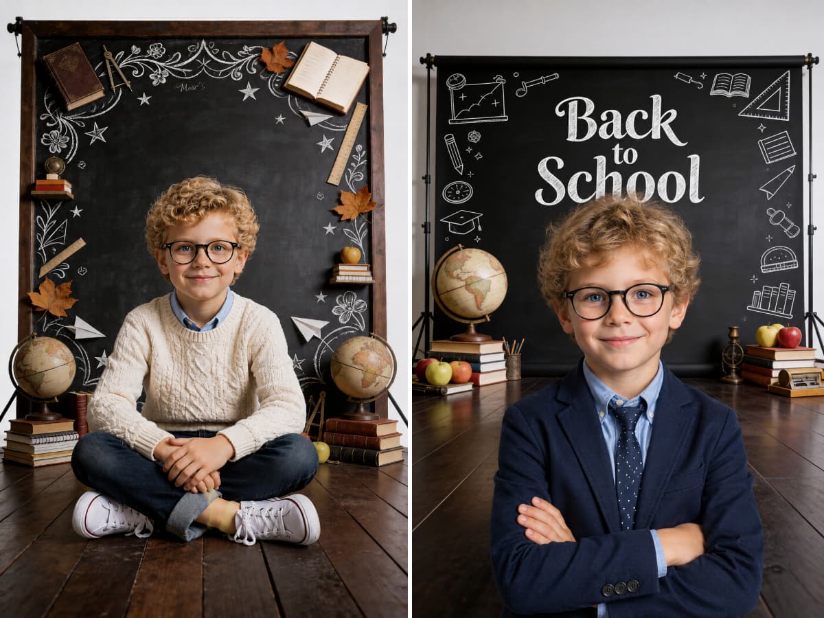 40 School Portrait Digital Backdrops, Classroom Backgrounds, Back to School Photography, Chalkboard, Teacher, Library, Globe, Apple - Thumbnail 7