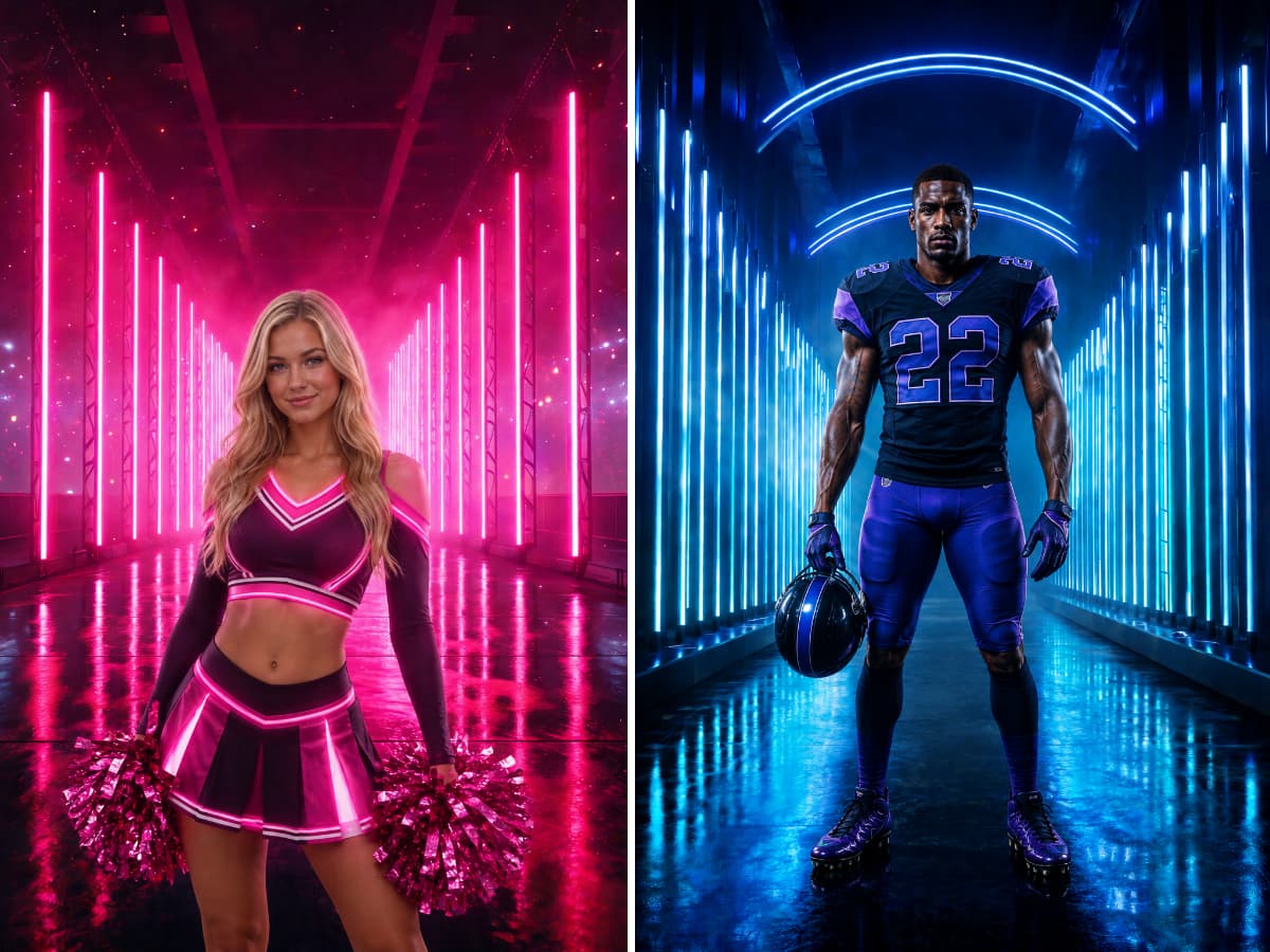60 Neon Tunnel Digital Backdrops, Sports Photography Backgrounds, Football Cheerleading Soccer Basketball, Athlete Portraits - Thumbnail 8