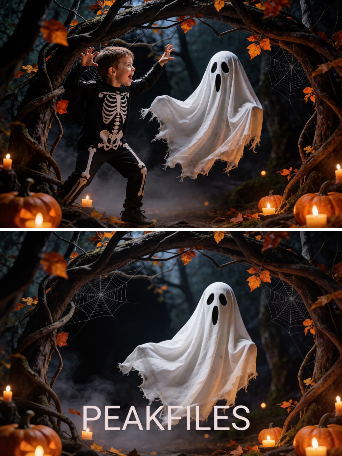 Halloween Digital Backdrops, Ghost Photography Backgrounds, Spooky Portrait Scenes, Haunted Forest JPG  Set - Thumbnail 2