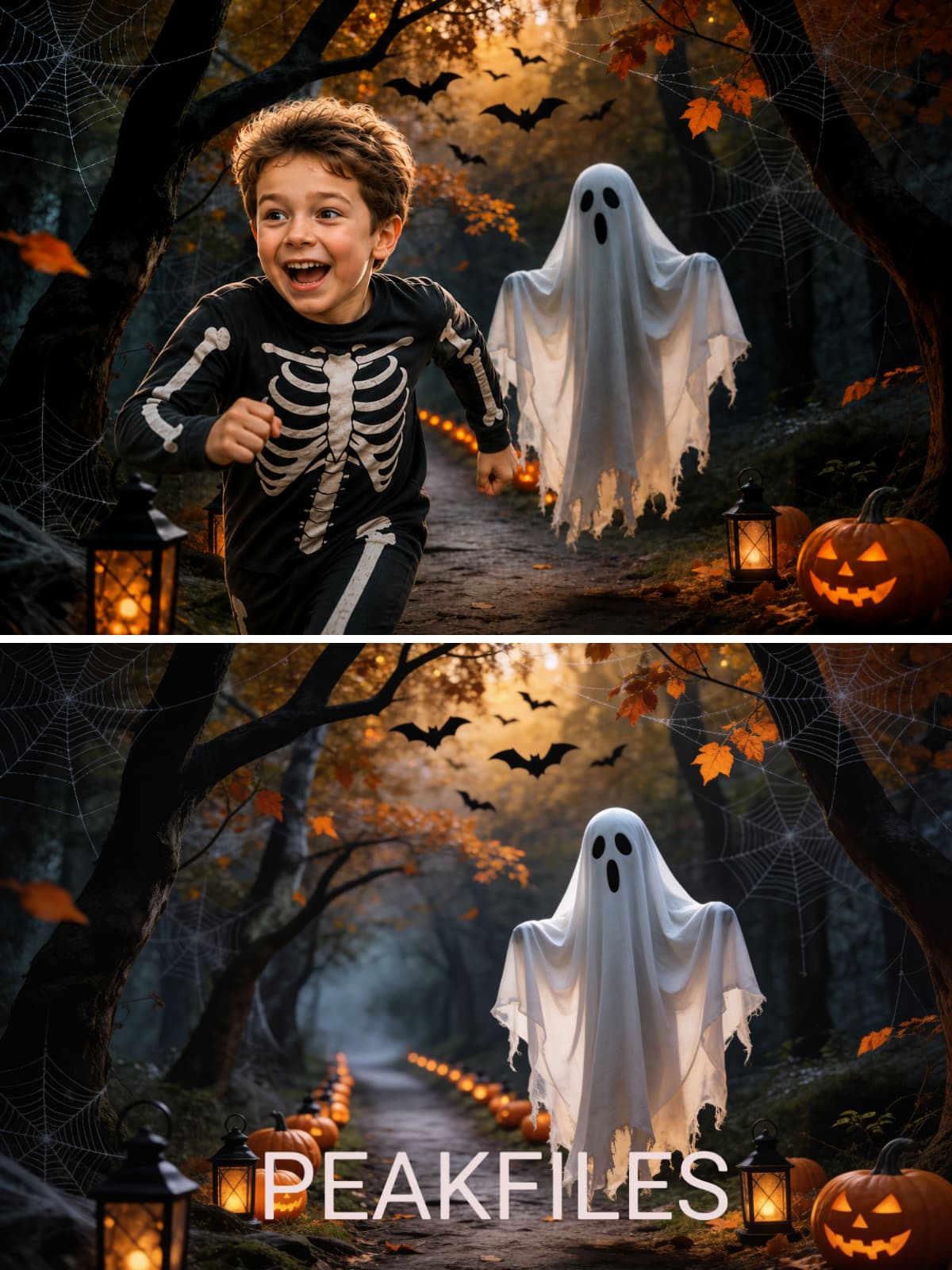 Halloween Digital Backdrops, Ghost Photography Backgrounds, Spooky Portrait Scenes, Haunted Forest JPG  Set - Thumbnail 3