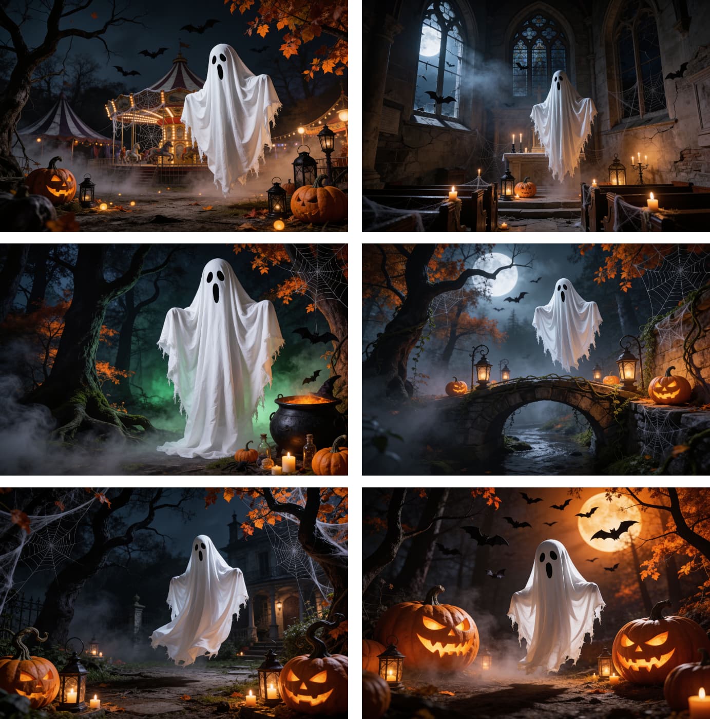 Halloween Digital Backdrops, Ghost Photography Backgrounds, Spooky Portrait Scenes, Haunted Forest JPG  Set - Thumbnail 4