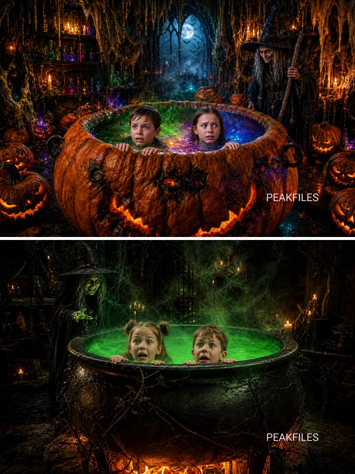 Halloween Witch Cauldron Digital Backdrops Bundle, Spooky Potion Photography Backgrounds, Magical Fantasy JPG, Instant Download - Thumbnail 4