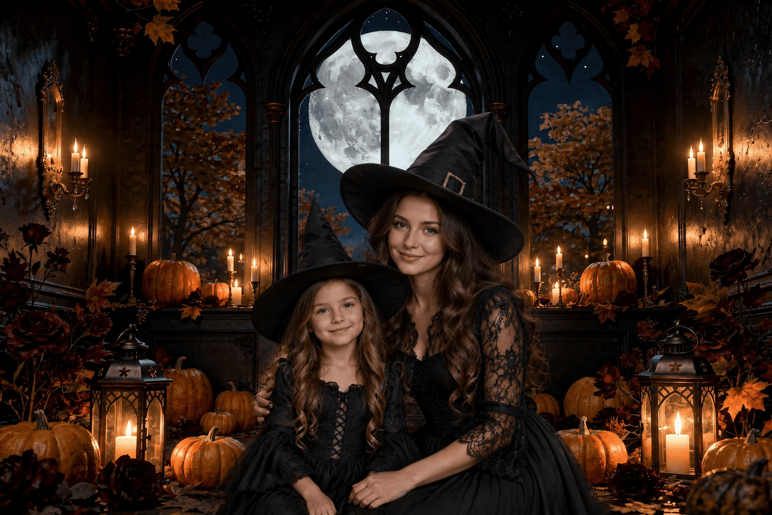 30 Halloween Digital Backdrops, Gothic Haunted Manor Moonlit Pumpkin Photography Backgrounds, Spooky Castle Party Decor - Thumbnail 5