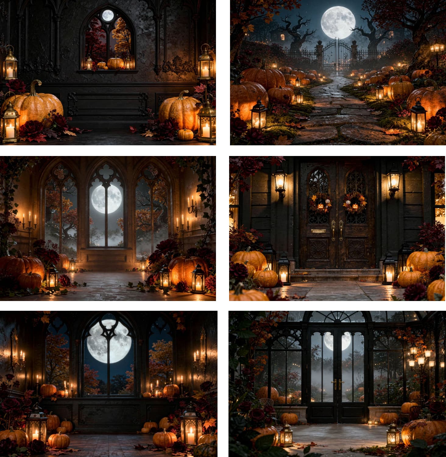 30 Halloween Digital Backdrops, Gothic Haunted Manor Moonlit Pumpkin Photography Backgrounds, Spooky Castle Party Decor - Thumbnail 6