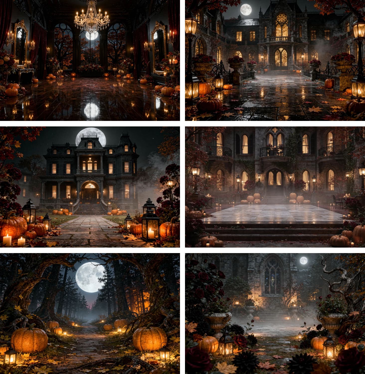 30 Halloween Digital Backdrops, Gothic Haunted Manor Moonlit Pumpkin Photography Backgrounds, Spooky Castle Party Decor - Thumbnail 7