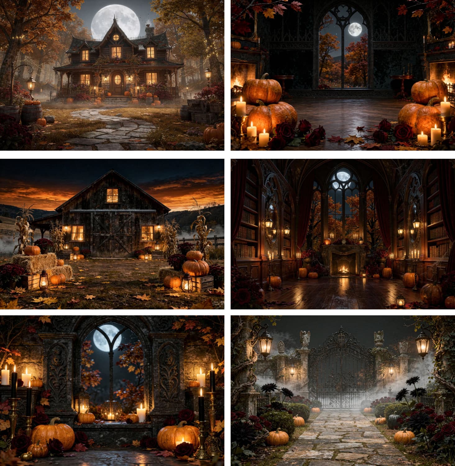 30 Halloween Digital Backdrops, Gothic Haunted Manor Moonlit Pumpkin Photography Backgrounds, Spooky Castle Party Decor - Thumbnail 8