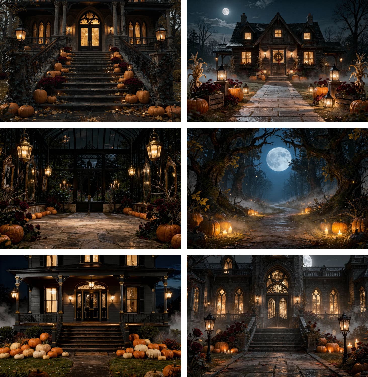 30 Halloween Digital Backdrops, Gothic Haunted Manor Moonlit Pumpkin Photography Backgrounds, Spooky Castle Party Decor - Thumbnail 9