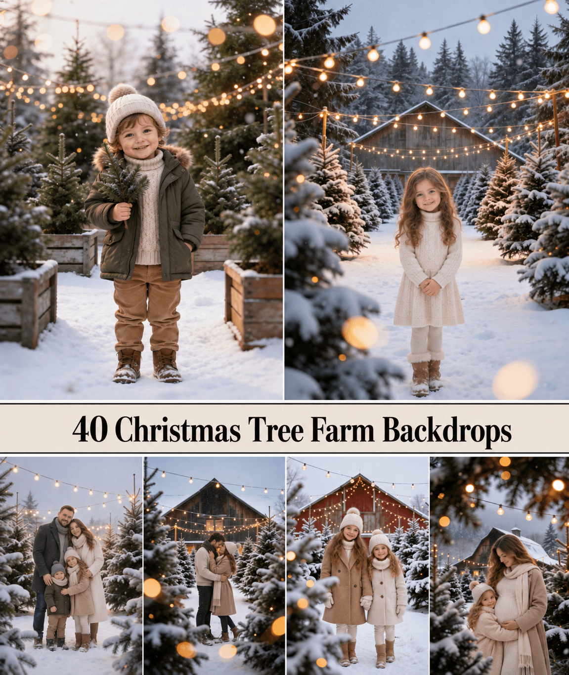 Christmas Tree Farm Digital Backdrops, 40 Winter Photography Backgrounds