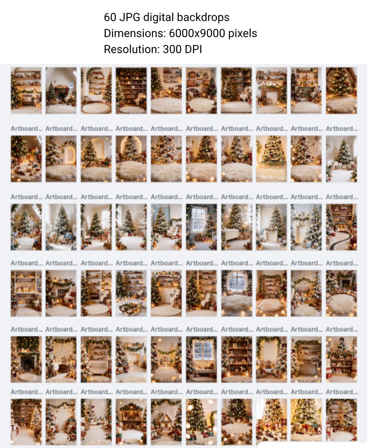 60 Christmas Nursery Digital Backdrops, Vintage Toy Set for Baby Photography - Thumbnail 12
