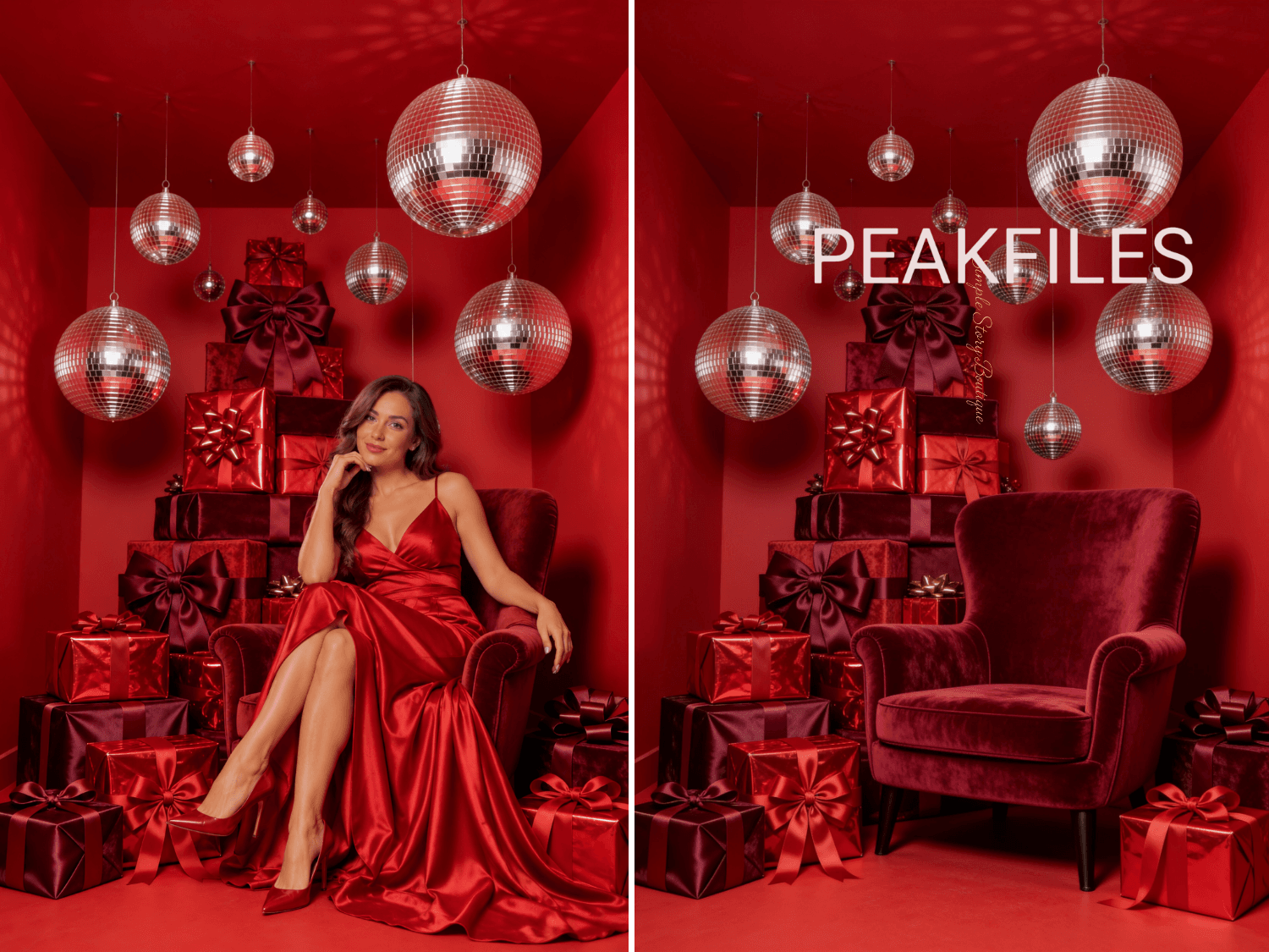 Red Christmas Digital Backdrops: Luxury Holiday Studio Set - Thumbnail 3