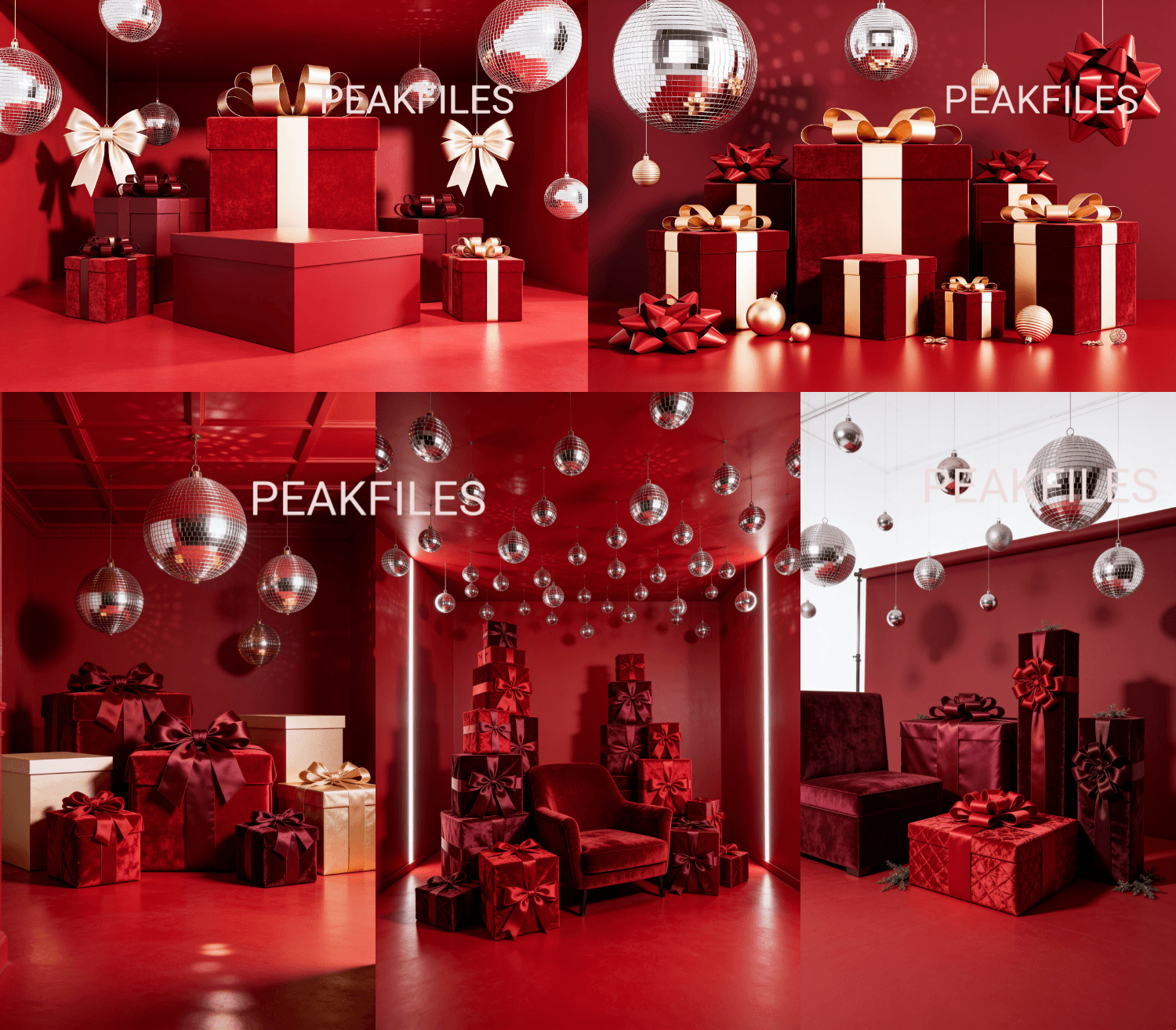 Red Christmas Digital Backdrops: Luxury Holiday Studio Set - Thumbnail 7