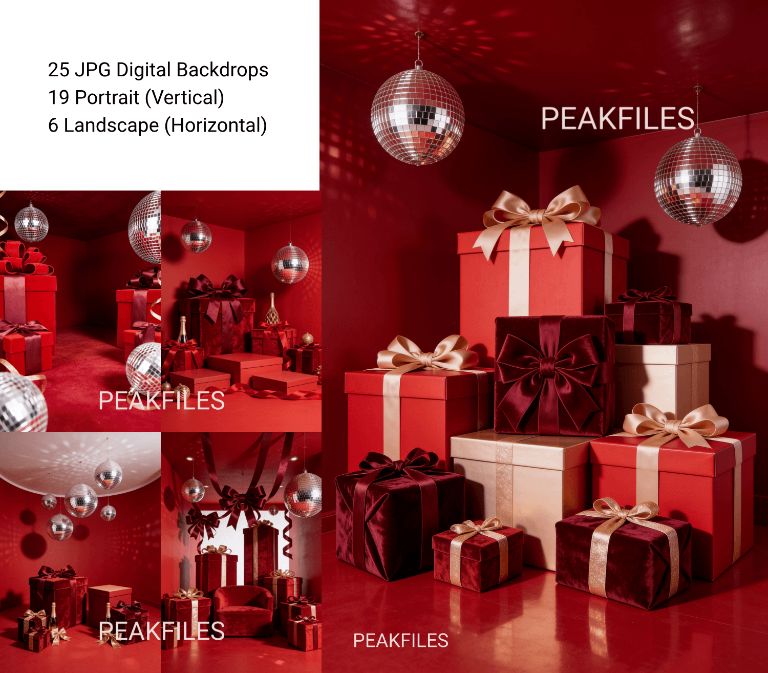 Red Christmas Digital Backdrops: Luxury Holiday Studio Set - Thumbnail 8