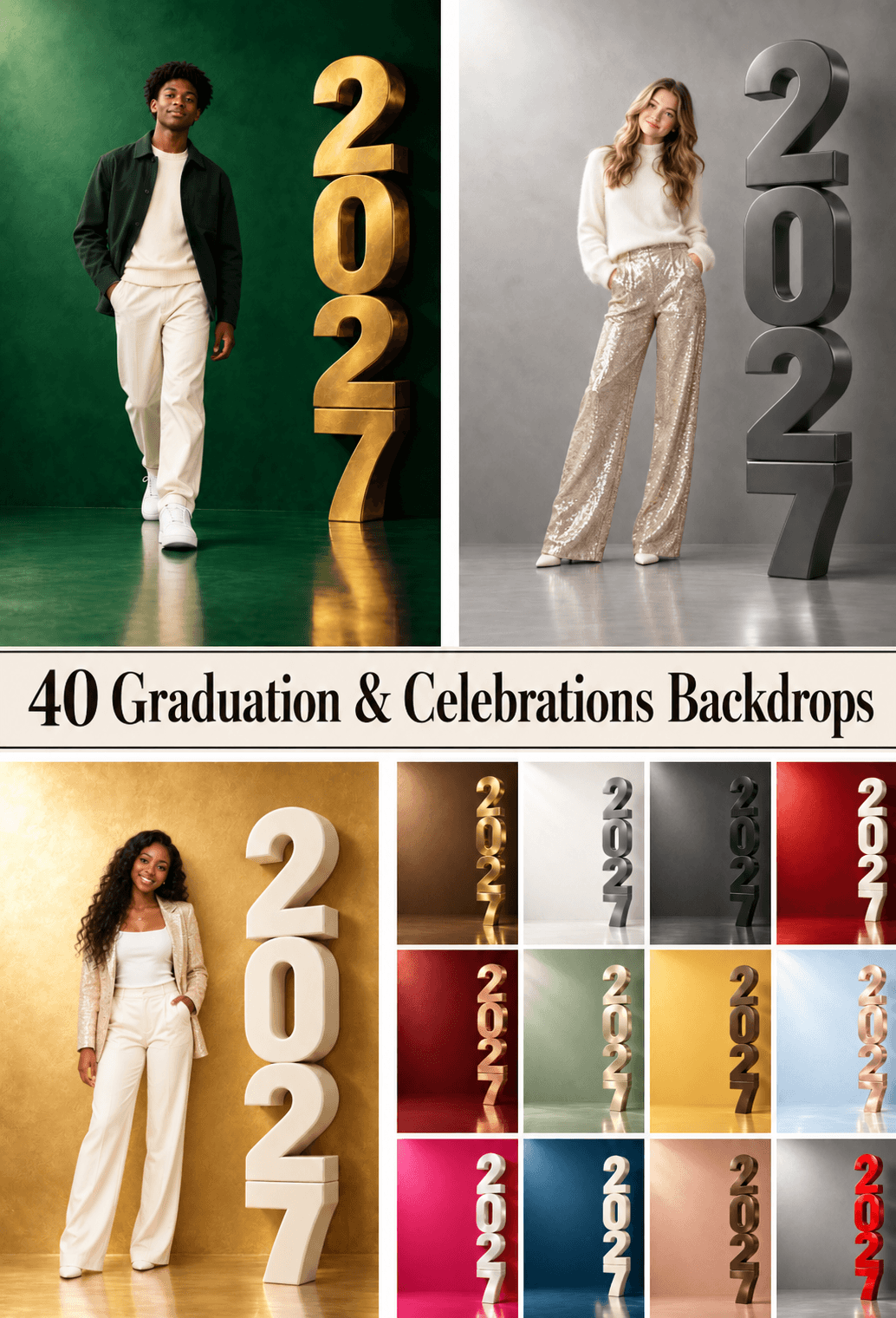 2027 Digital Backdrop Bundle: 40 Portrait Backgrounds for Graduation & Celebrations - Image 1