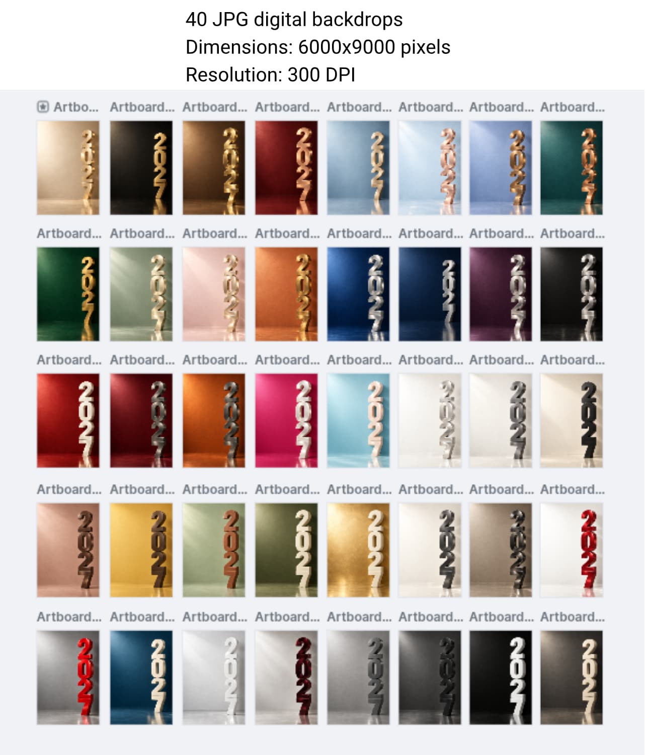 2027 Digital Backdrop Bundle: 40 Portrait Backgrounds for Graduation & Celebrations - Thumbnail 8