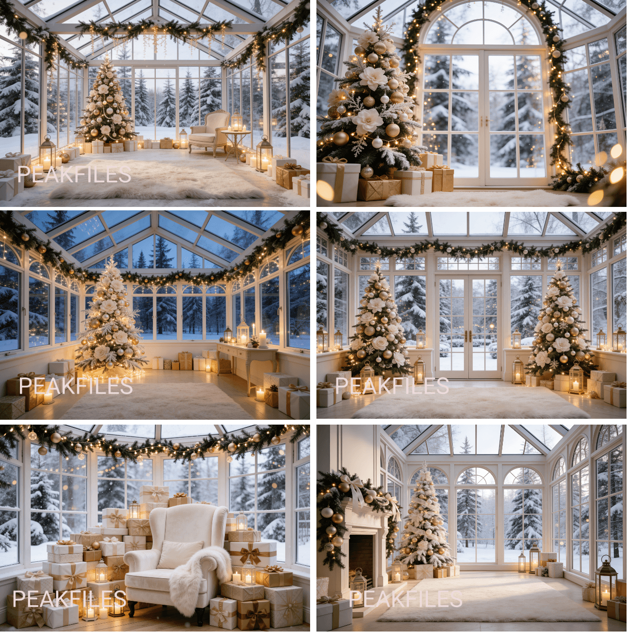 Christmas Conservatory Digital Backdrops | Holiday Photo Background - Thumbnail 11