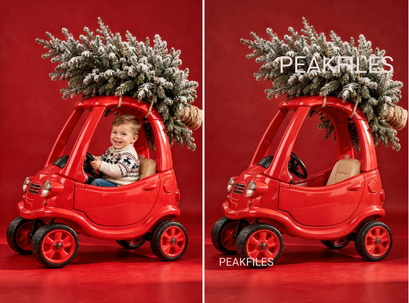 Christmas Ride-On Toys Digital Backdrop Bundle: Red Vintage Vehicles - Thumbnail 2