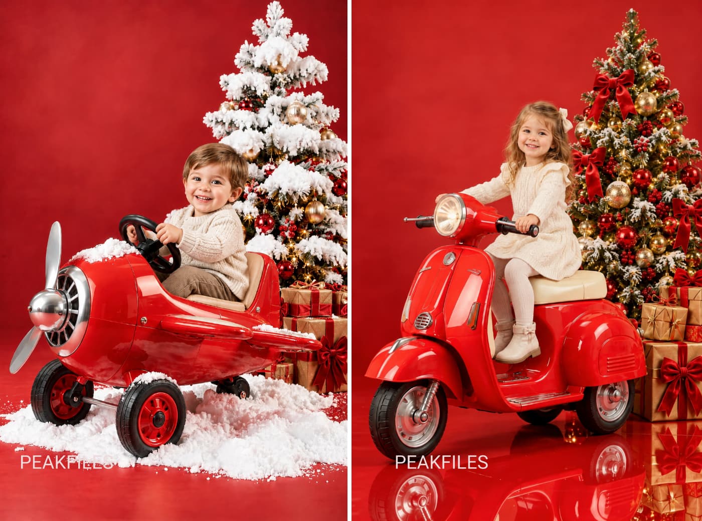 Christmas Ride-On Toys Digital Backdrop Bundle: Red Vintage Vehicles - Thumbnail 4
