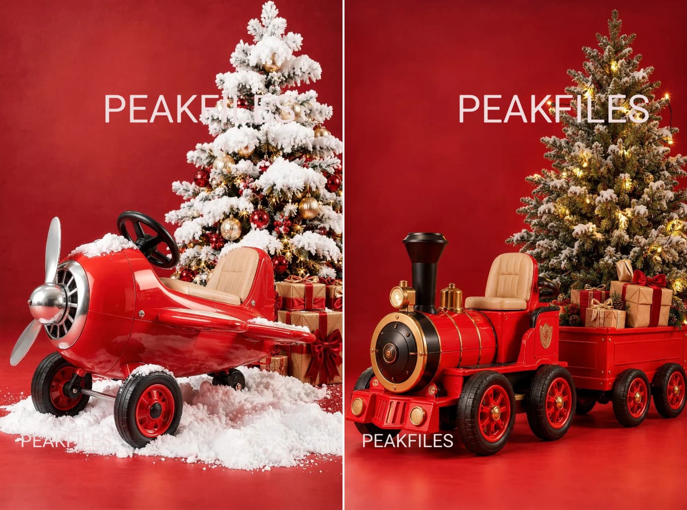 Christmas Ride-On Toys Digital Backdrop Bundle: Red Vintage Vehicles - Thumbnail 5
