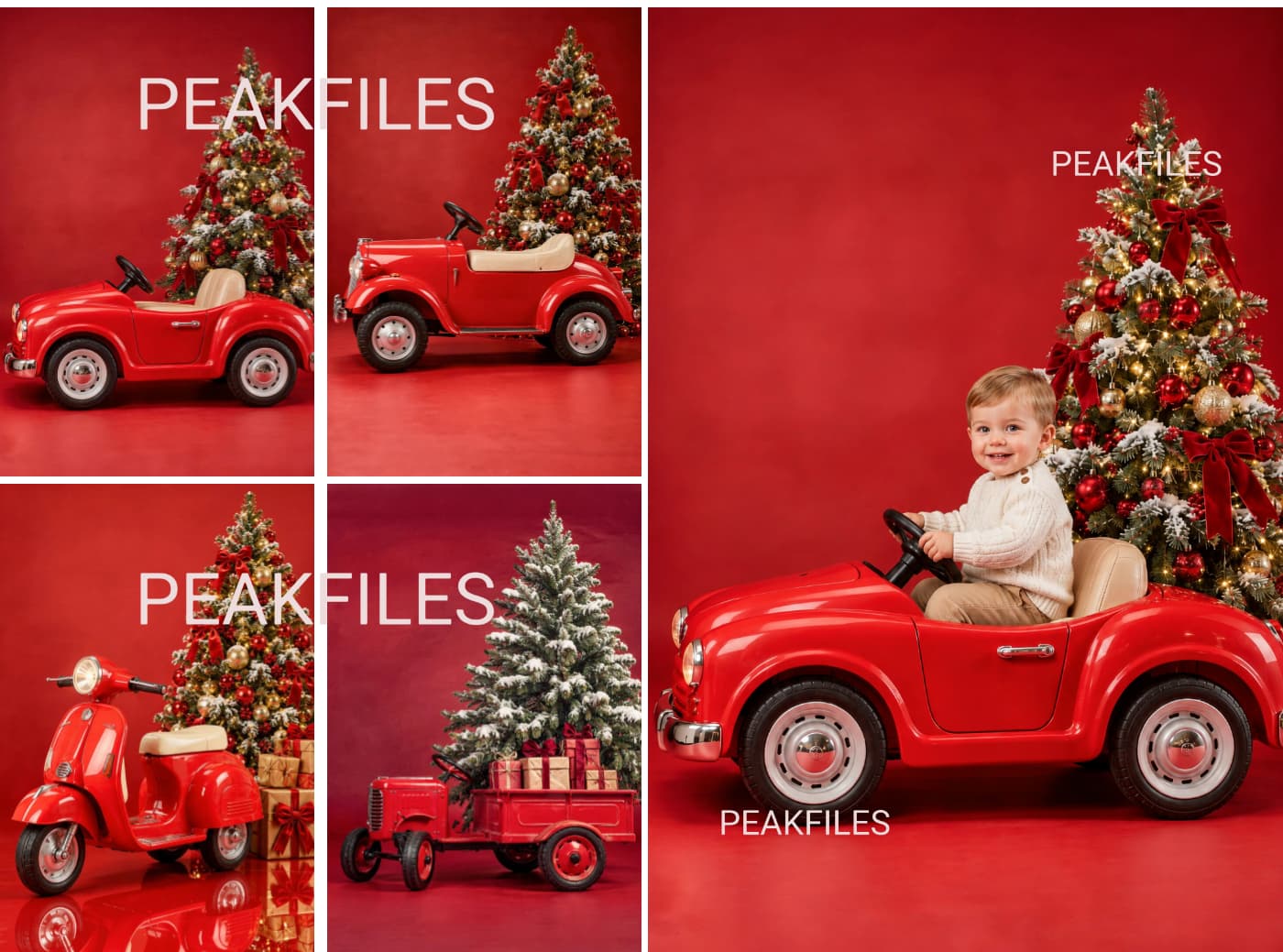 Christmas Ride-On Toys Digital Backdrop Bundle: Red Vintage Vehicles - Thumbnail 6