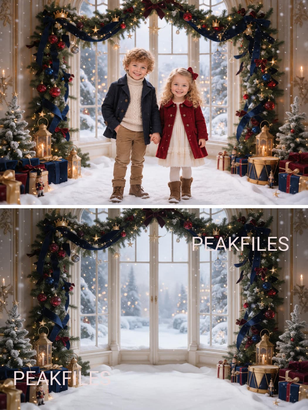 30 Christmas Window Digital Backdrops, Winter Wonderland Photography Backgrounds, Holiday Portrait Bundle, Snowy Festive Scenes - Thumbnail 2