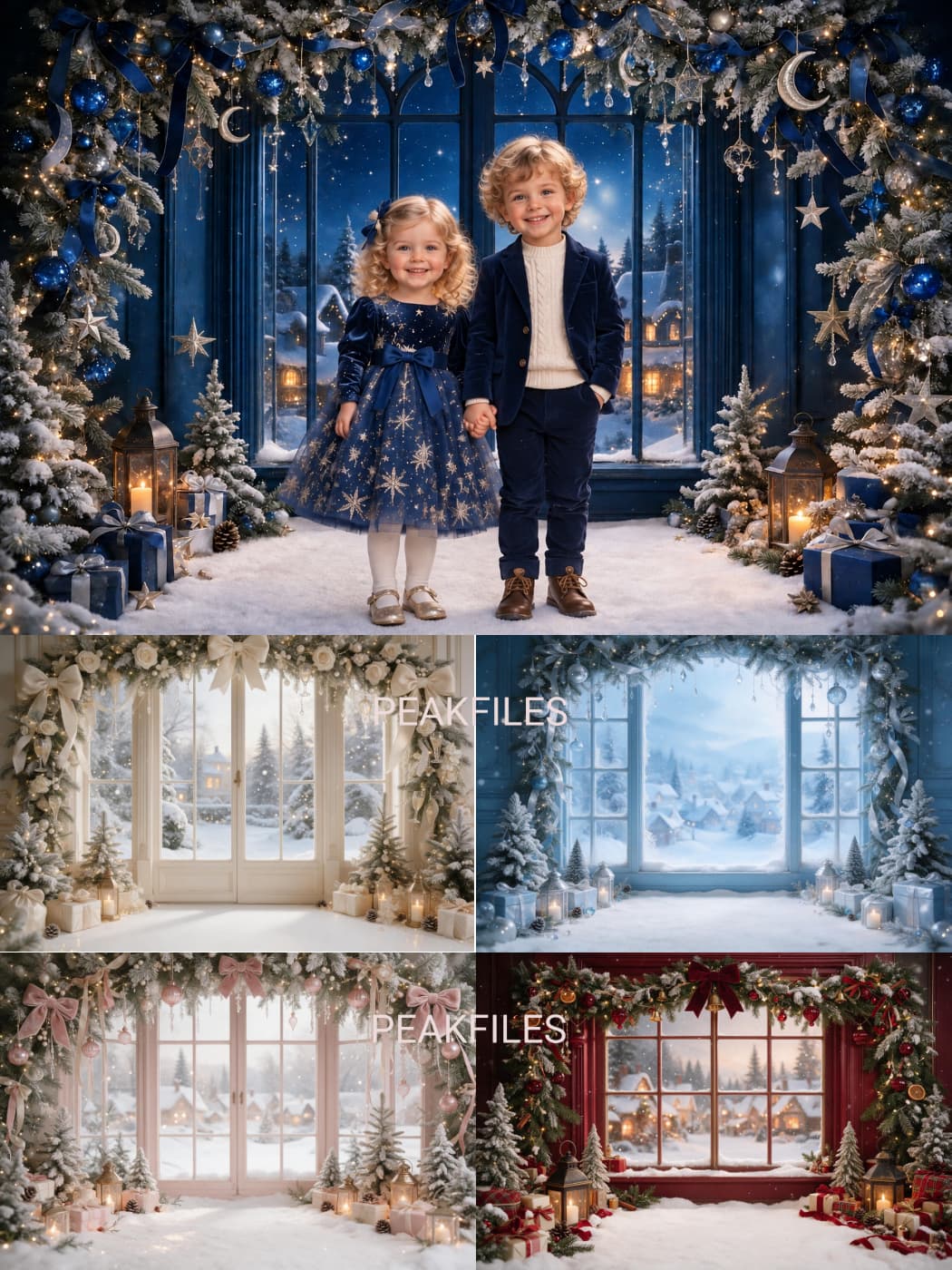 30 Christmas Window Digital Backdrops, Winter Wonderland Photography Backgrounds, Holiday Portrait Bundle, Snowy Festive Scenes - Thumbnail 3