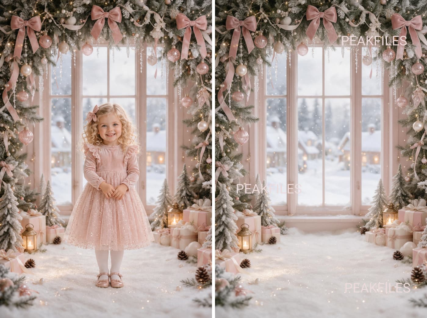 30 Christmas Window Digital Backdrops, Winter Wonderland Photography Backgrounds, Holiday Portrait Bundle, Snowy Festive Scenes - Thumbnail 4