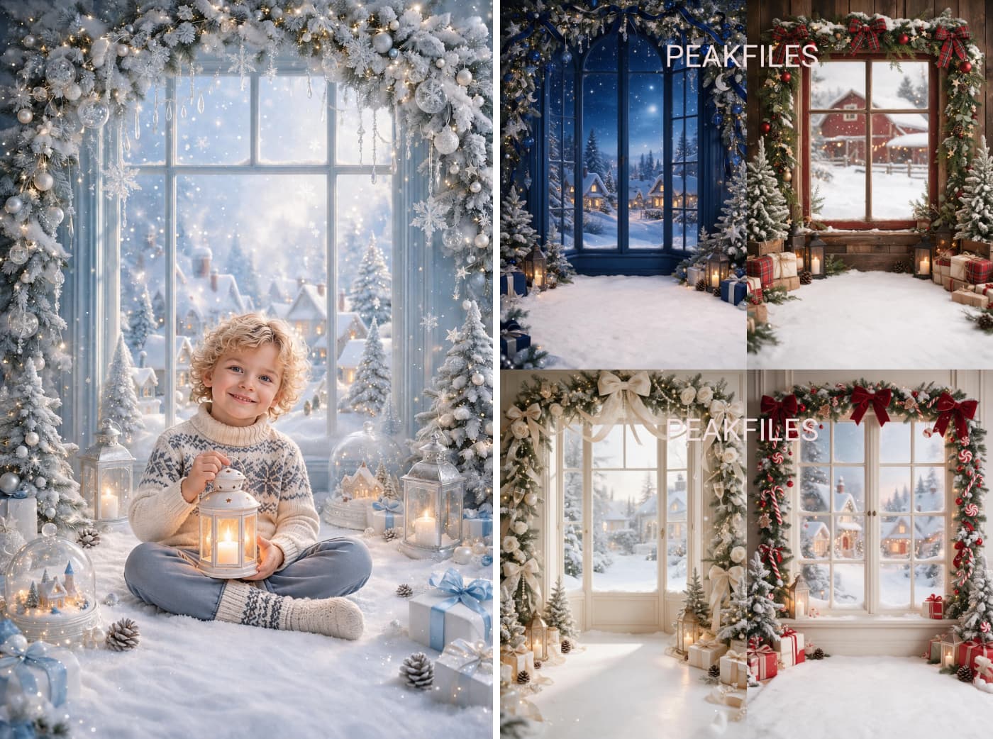 30 Christmas Window Digital Backdrops, Winter Wonderland Photography Backgrounds, Holiday Portrait Bundle, Snowy Festive Scenes - Thumbnail 5