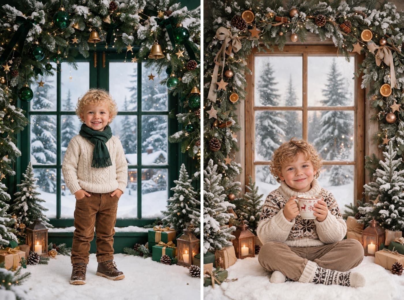 30 Christmas Window Digital Backdrops, Winter Wonderland Photography Backgrounds, Holiday Portrait Bundle, Snowy Festive Scenes - Thumbnail 7