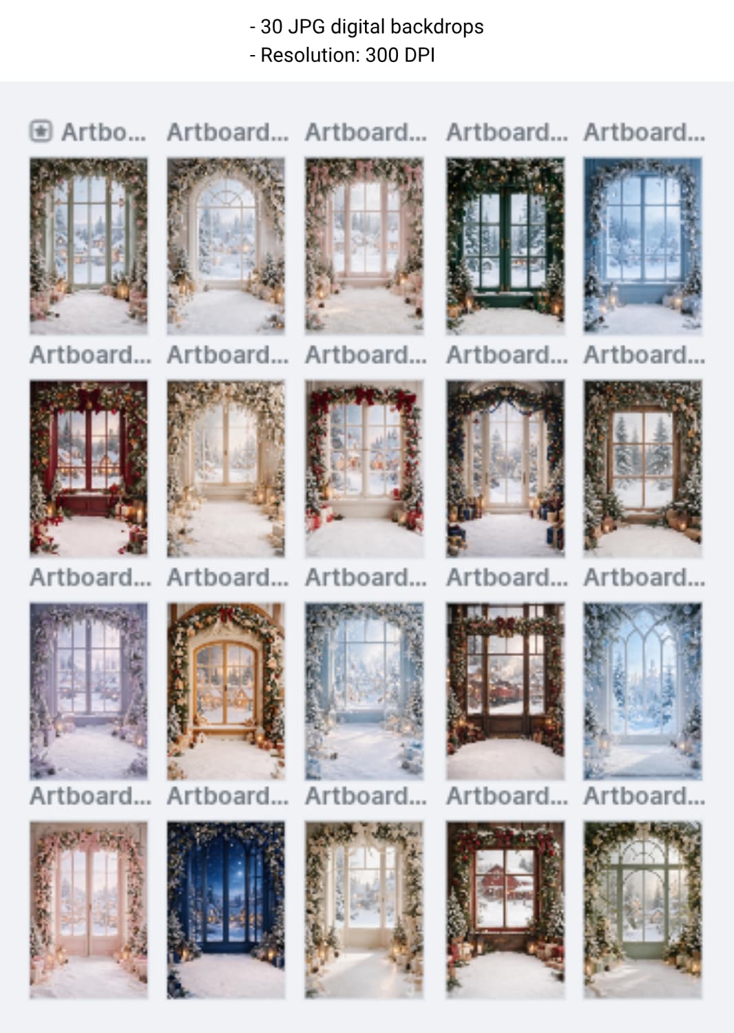 30 Christmas Window Digital Backdrops, Winter Wonderland Photography Backgrounds, Holiday Portrait Bundle, Snowy Festive Scenes - Thumbnail 8