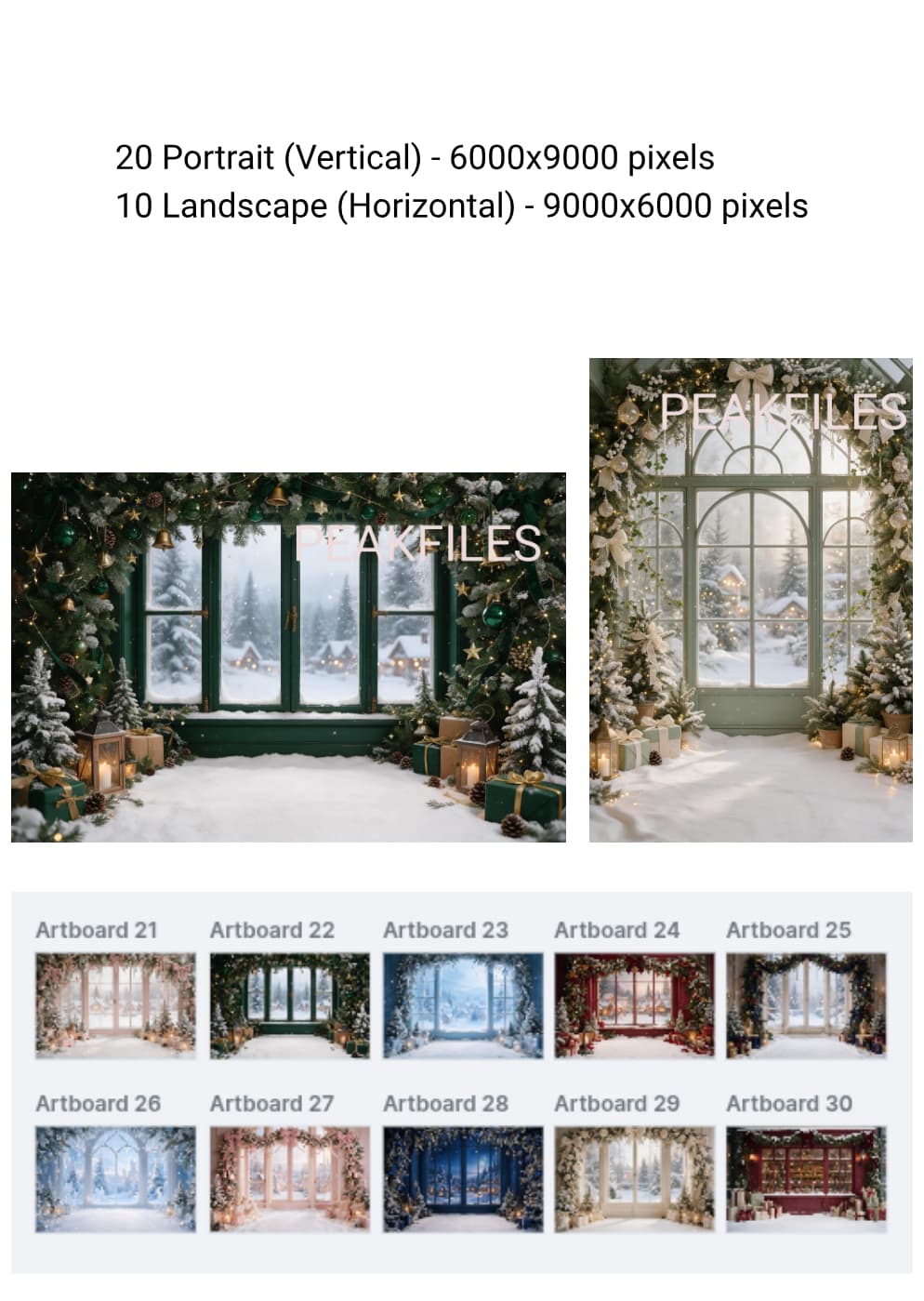 30 Christmas Window Digital Backdrops, Winter Wonderland Photography Backgrounds, Holiday Portrait Bundle, Snowy Festive Scenes - Thumbnail 9