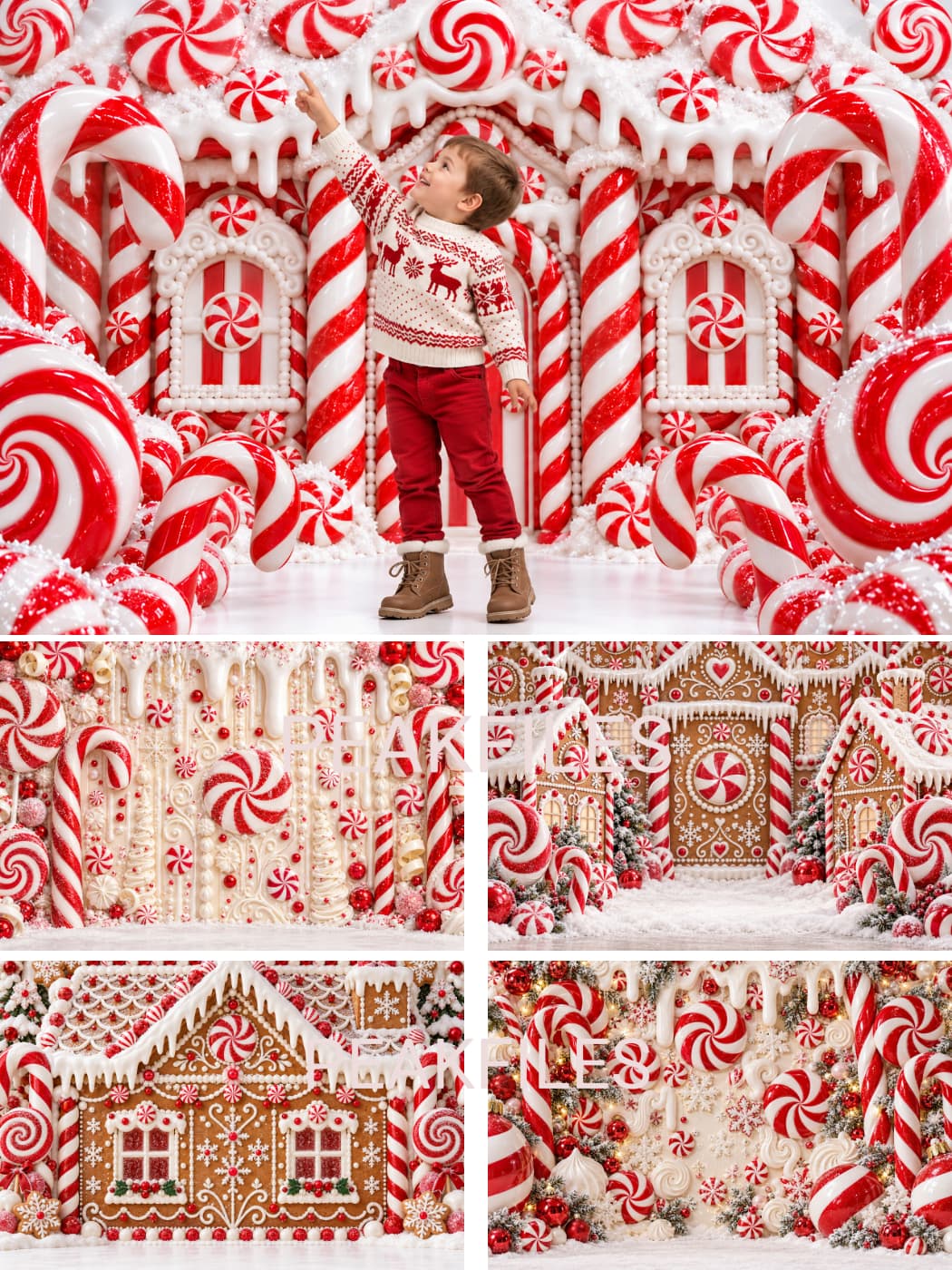 Candy Cane Christmas Backdrops, Peppermint Wonderland Digital Backgrounds, Kids Holiday Photography Set, 35 JPG - Thumbnail 4