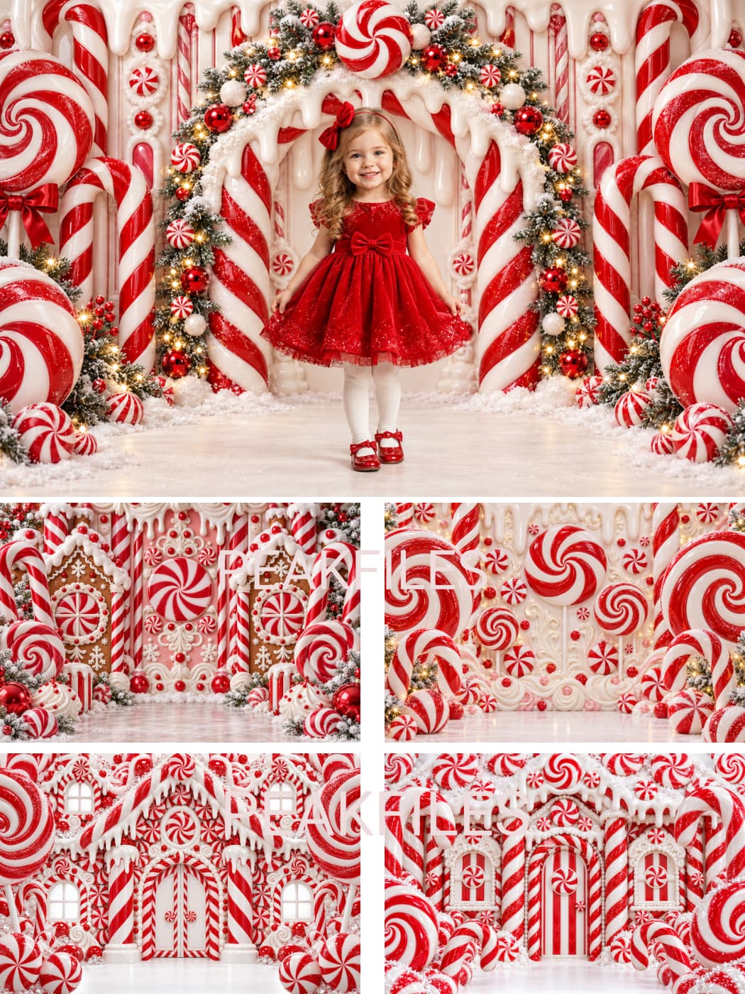 Candy Cane Christmas Backdrops, Peppermint Wonderland Digital Backgrounds, Kids Holiday Photography Set, 35 JPG - Thumbnail 5