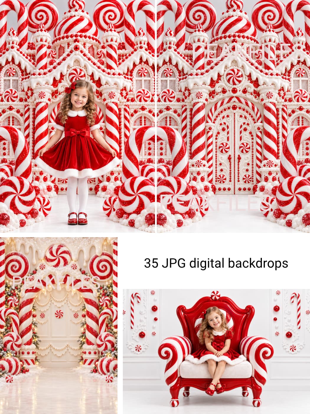 Candy Cane Christmas Backdrops, Peppermint Wonderland Digital Backgrounds, Kids Holiday Photography Set, 35 JPG - Thumbnail 7