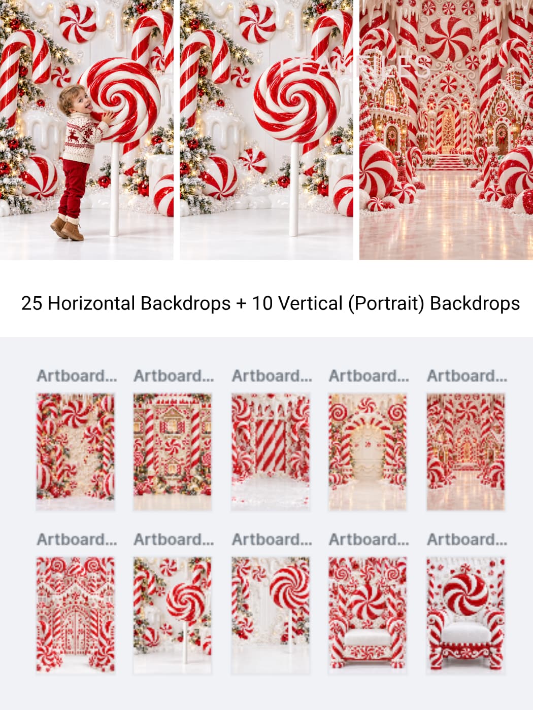 Candy Cane Christmas Backdrops, Peppermint Wonderland Digital Backgrounds, Kids Holiday Photography Set, 35 JPG - Thumbnail 8