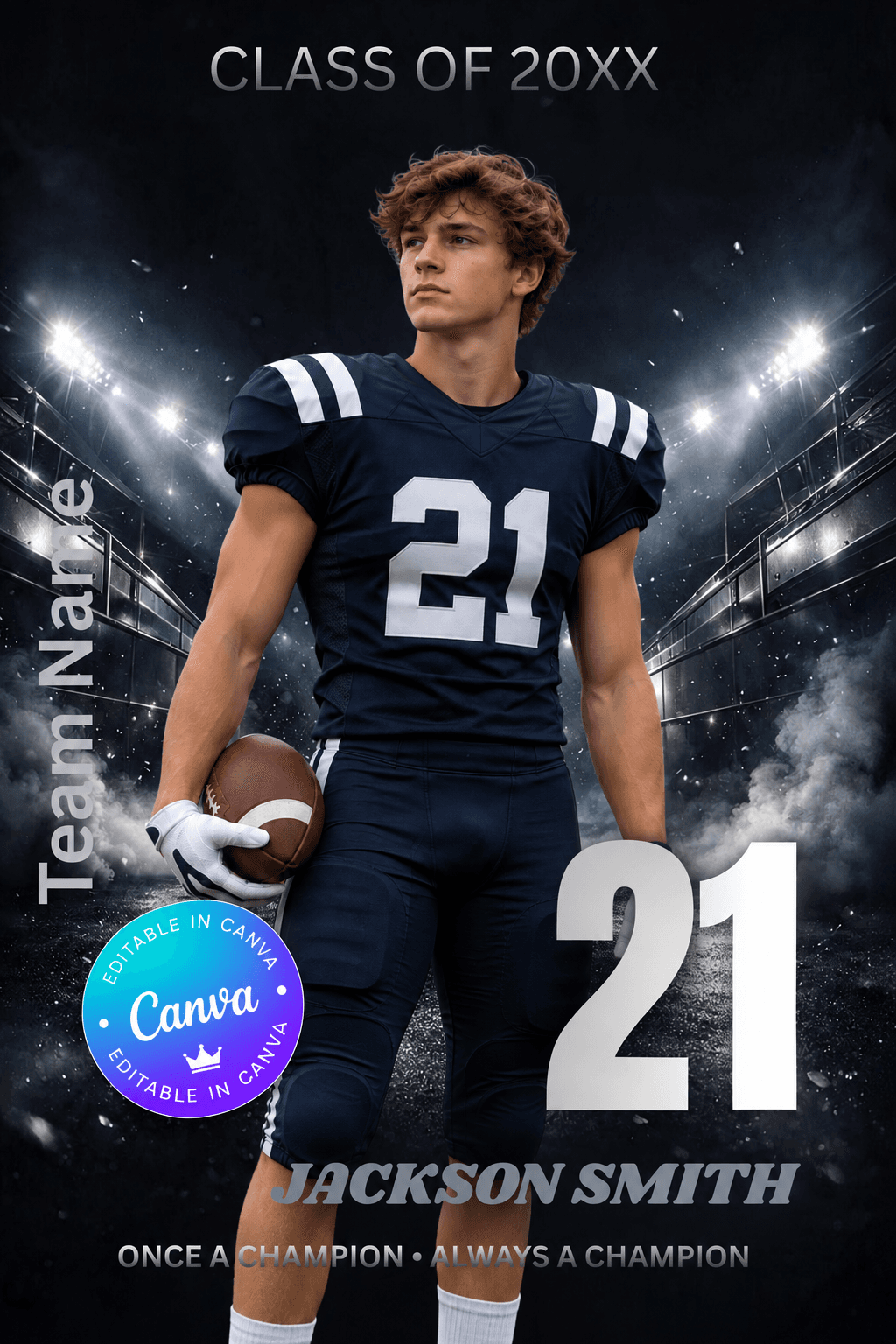 Editable Sports Poster Template, Canva Athlete Portrait, Custom Jersey Number, Team Banner, Graduation Design