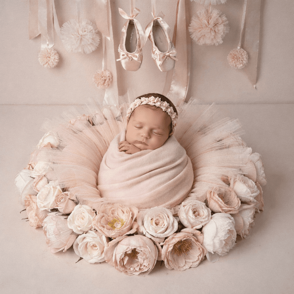 Ballet Newborn Backdrop, Blush Pink Floral Baby Photo Prop, Tutu Nest Background, Newborn Photography Setup, Baby Girl Prop