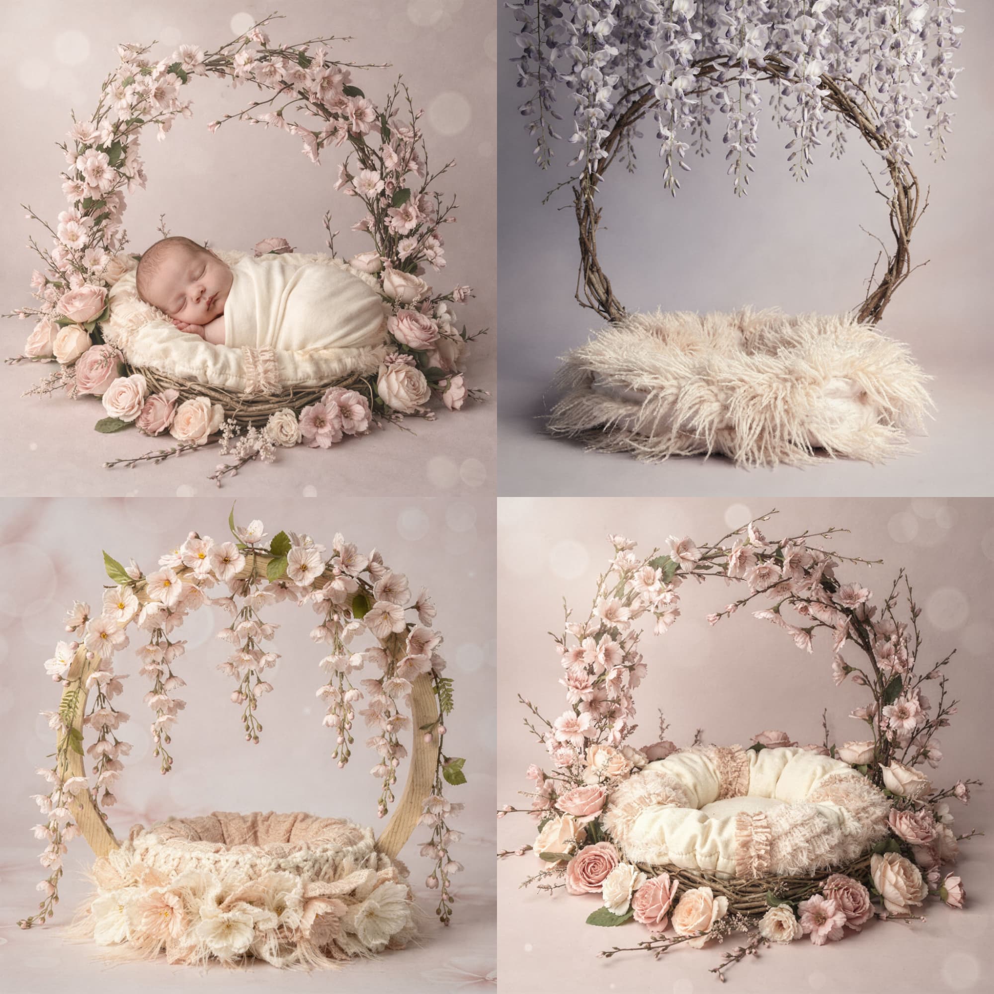 Newborn Photography Backdrop Set – Blush Floral Nest