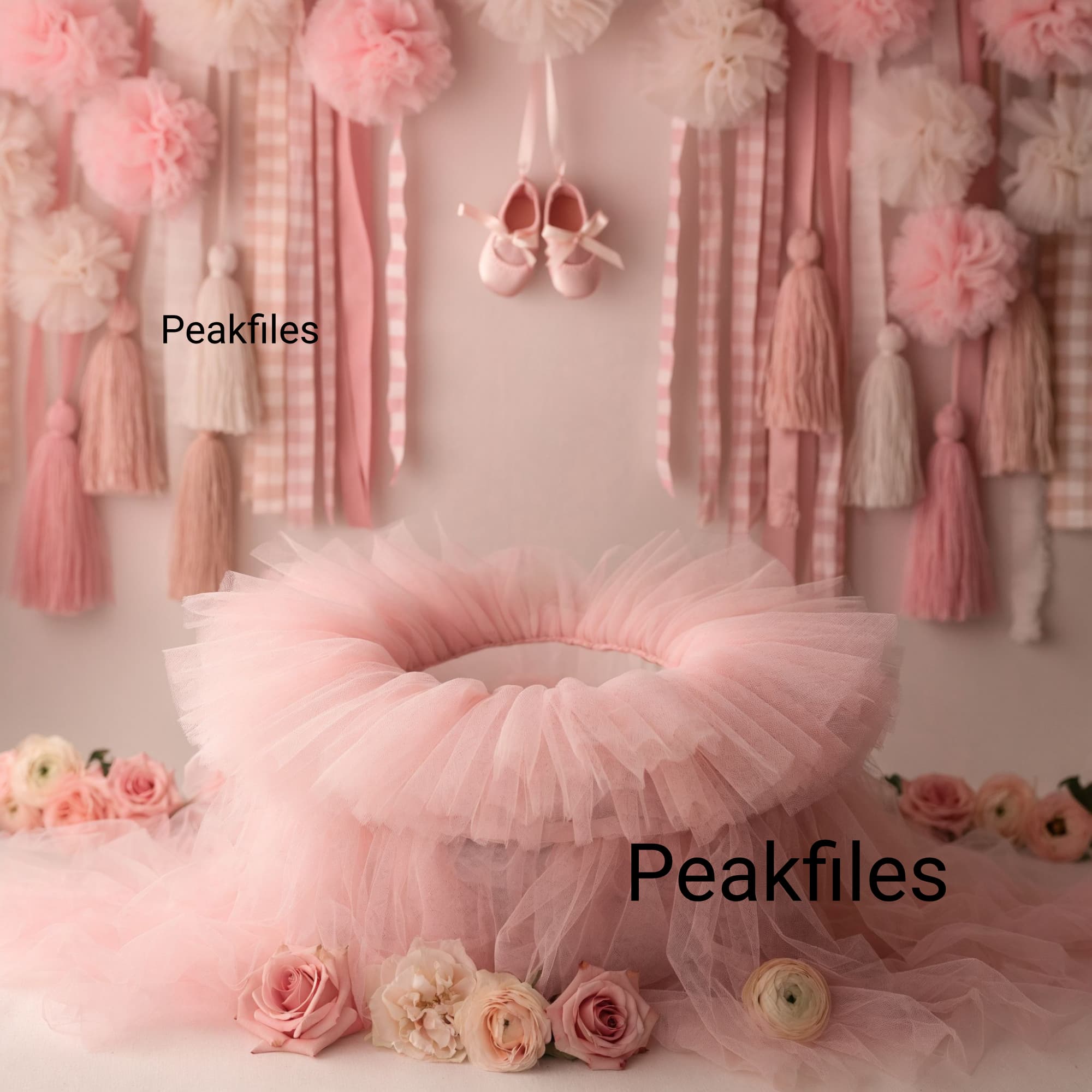 Ballet Newborn Digital Backdrop, Pink Baby Girl Photography Prop, Dreamy Tulle Floral Background
