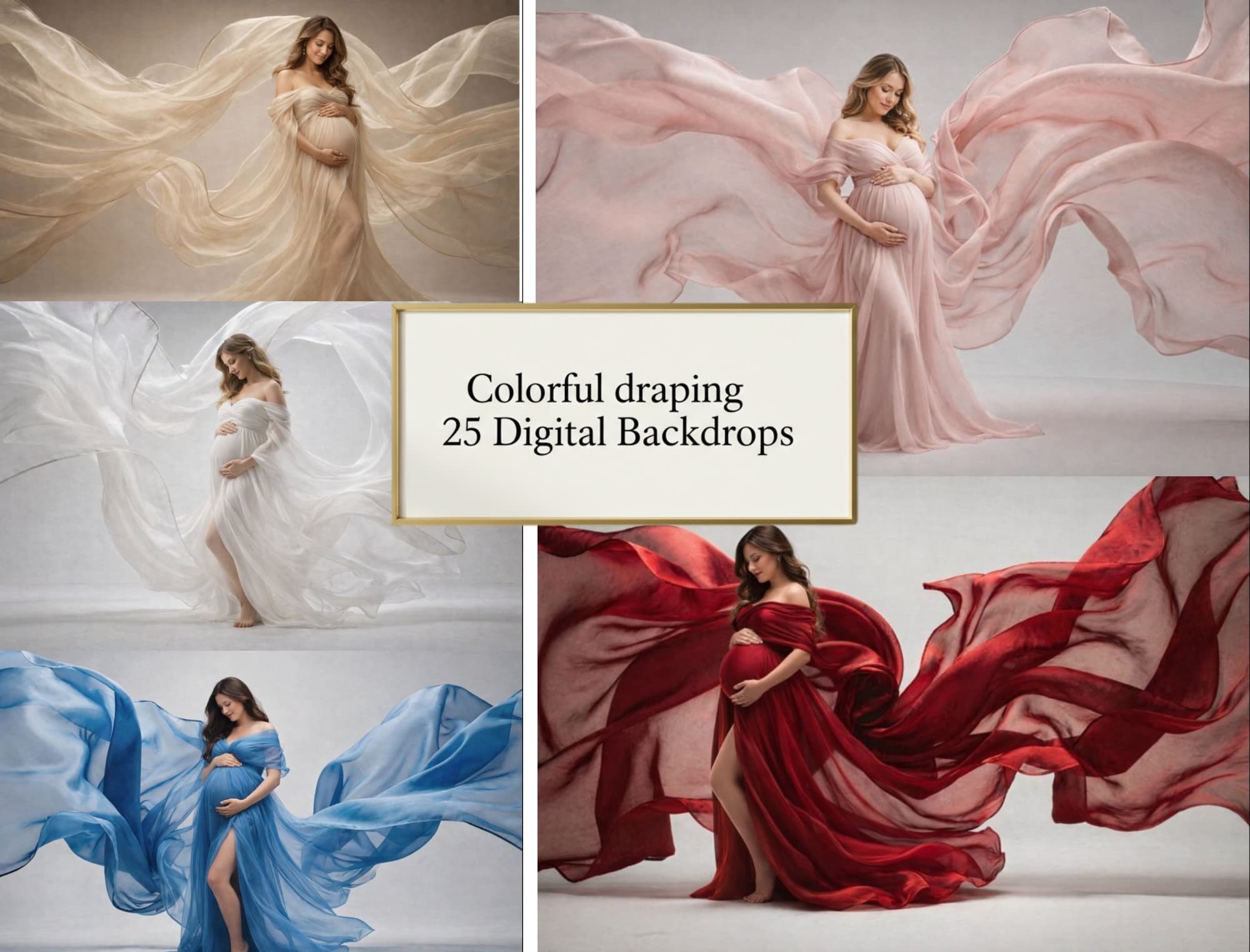 25 Colored Draped Fabric Digital Backdrops, Maternity Photography Backgrounds, Flowing Cloth Backdrop Bundle, Studio Props JPG