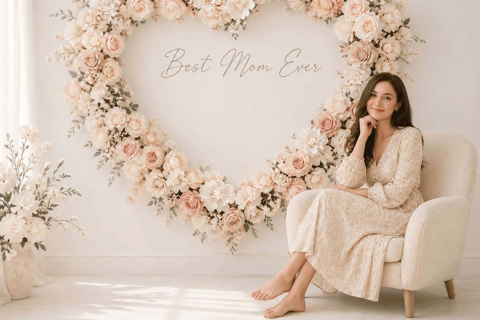 Best Mom Ever Digital Backdrop, Cozy Boho Neutral Photo Background, Mother’s Day Setup - Thumbnail 7