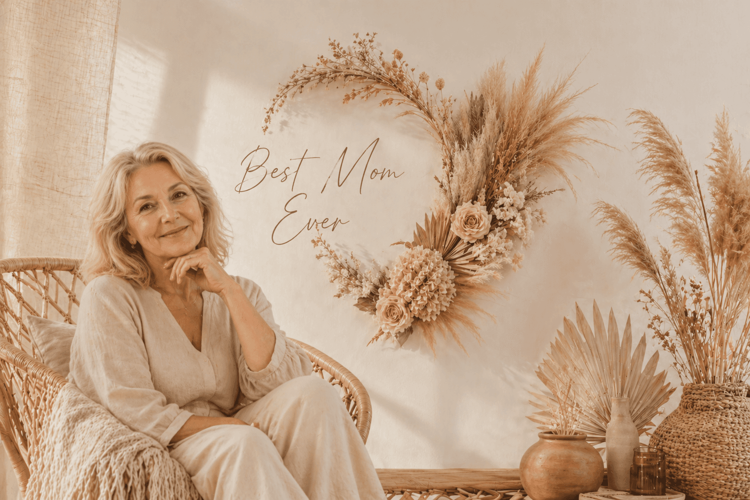Best Mom Ever Digital Backdrop, Cozy Boho Neutral Photo Background, Mother’s Day Setup - Thumbnail 8