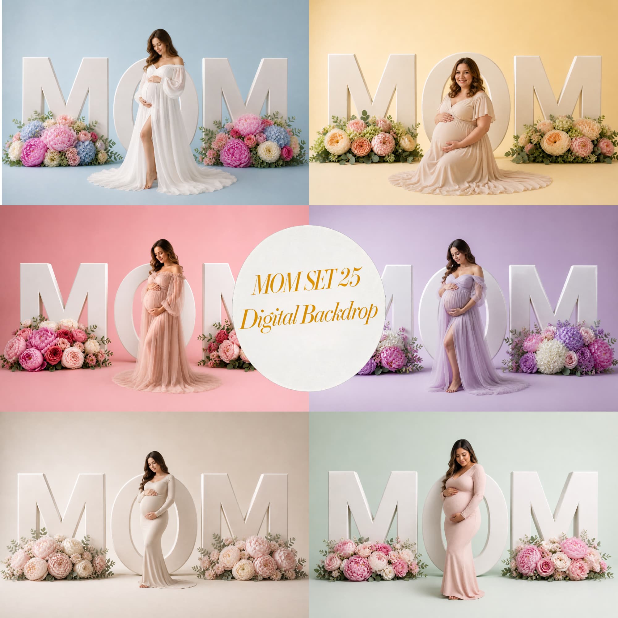 25 Mom Set Digital Backdrops Floral Maternity Background, MOM Sign Studio Backdrop, Photoshop Composite, Fine Art Floral Background JPG