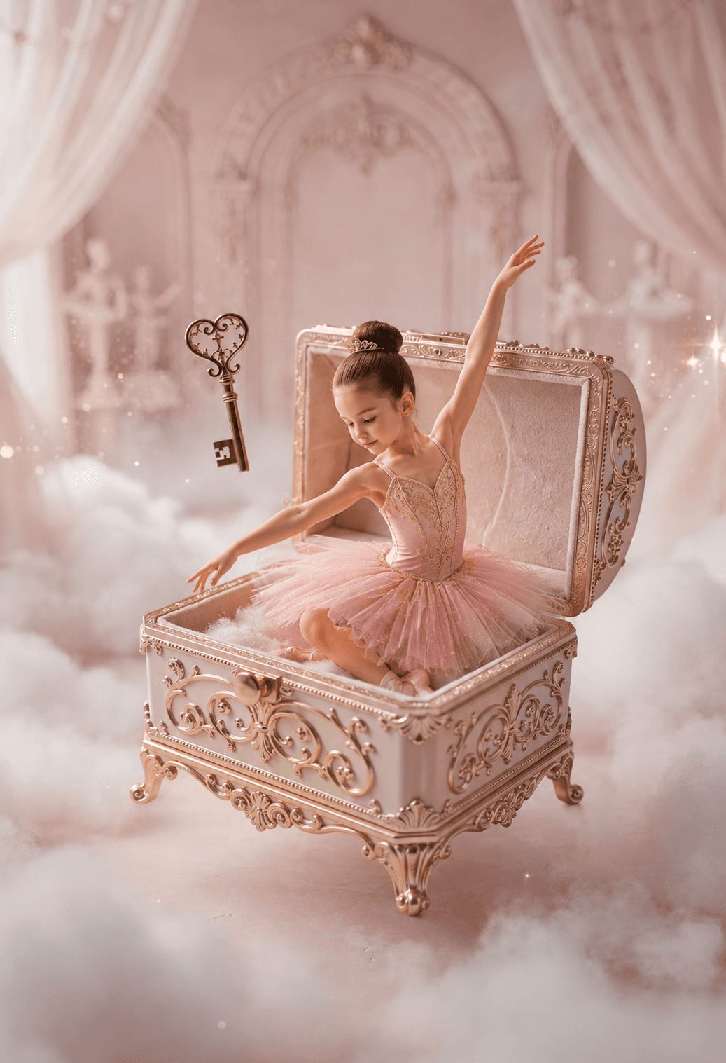 Ballerina Digital Background with Music Box, Ballet Studio Digital Backdrop, Pink Ballerina Studio Digital Backdrop — Set of 8 JPG Files - Thumbnail 2