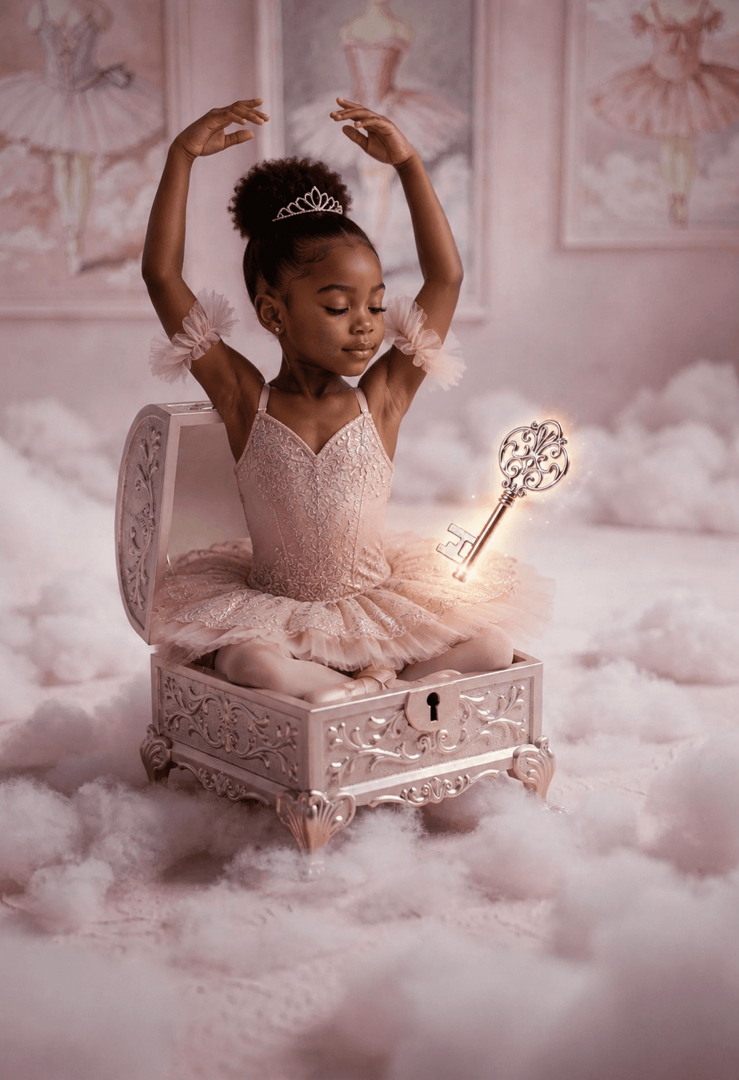 Ballerina Digital Background with Music Box, Ballet Studio Digital Backdrop, Pink Ballerina Studio Digital Backdrop — Set of 8 JPG Files - Thumbnail 4