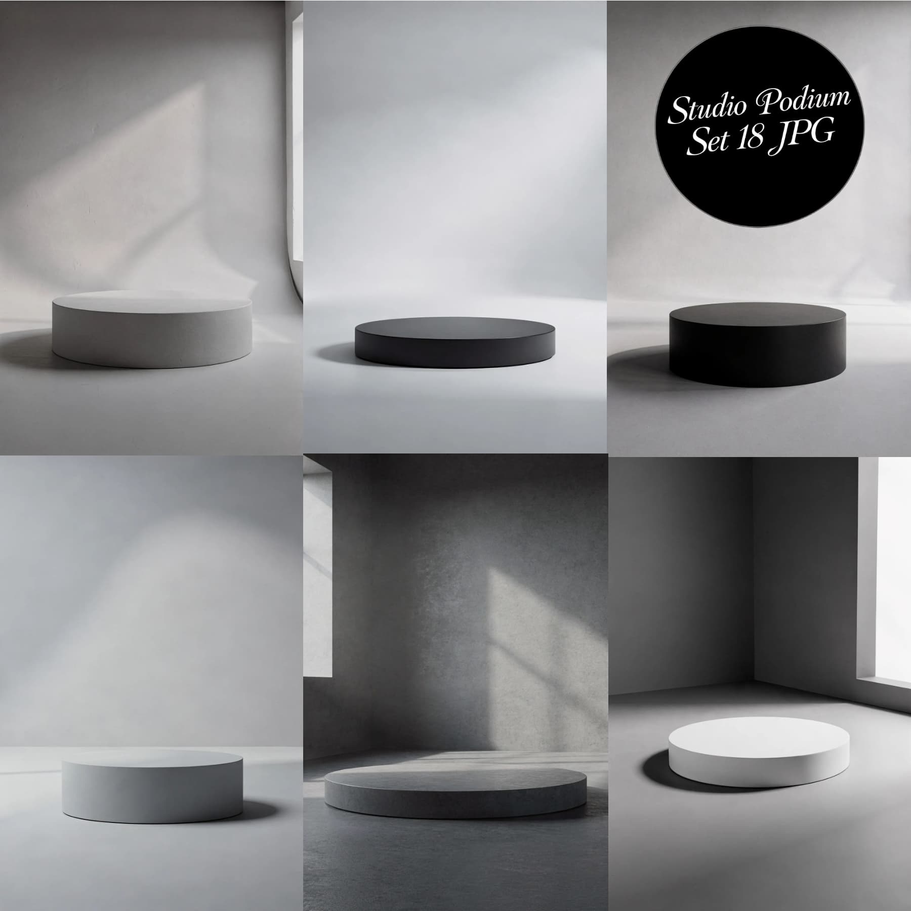 18 Podium Backdrops Digital Bundle JPG, Neutral Beige Dark Studio Stages, Minimalist Pedestal, Maternity & Portrait Photography Props - Thumbnail 3