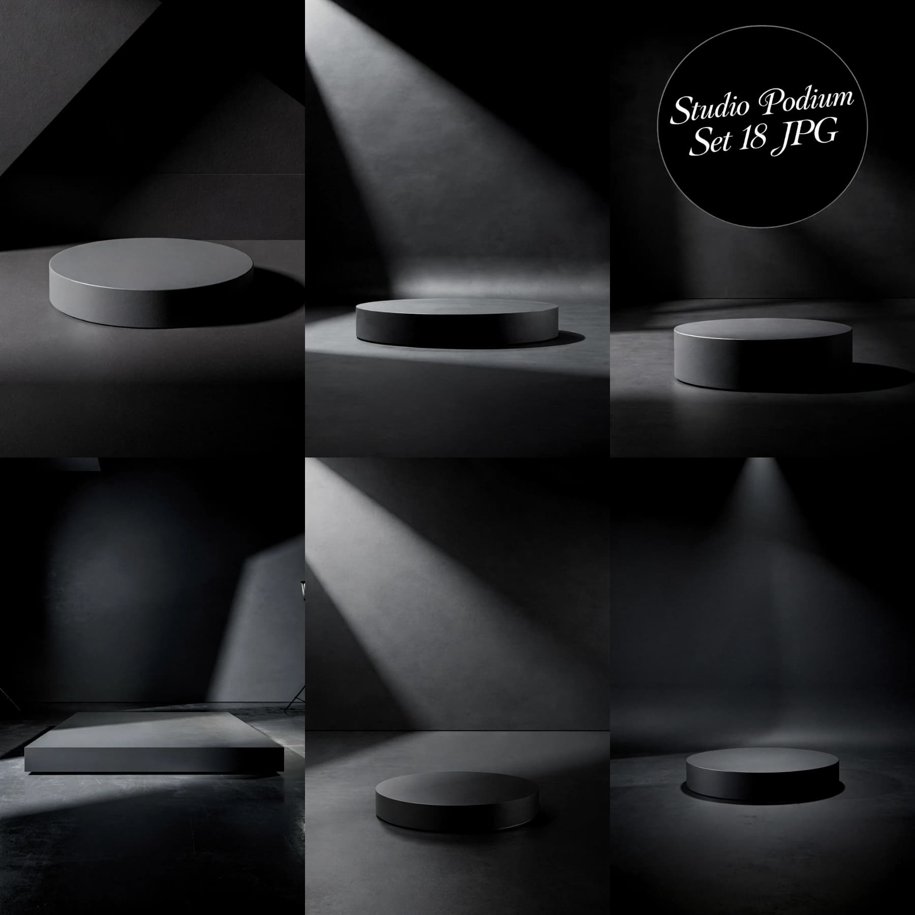 18 Podium Backdrops Digital Bundle JPG, Neutral Beige Dark Studio Stages, Minimalist Pedestal, Maternity & Portrait Photography Props - Thumbnail 4