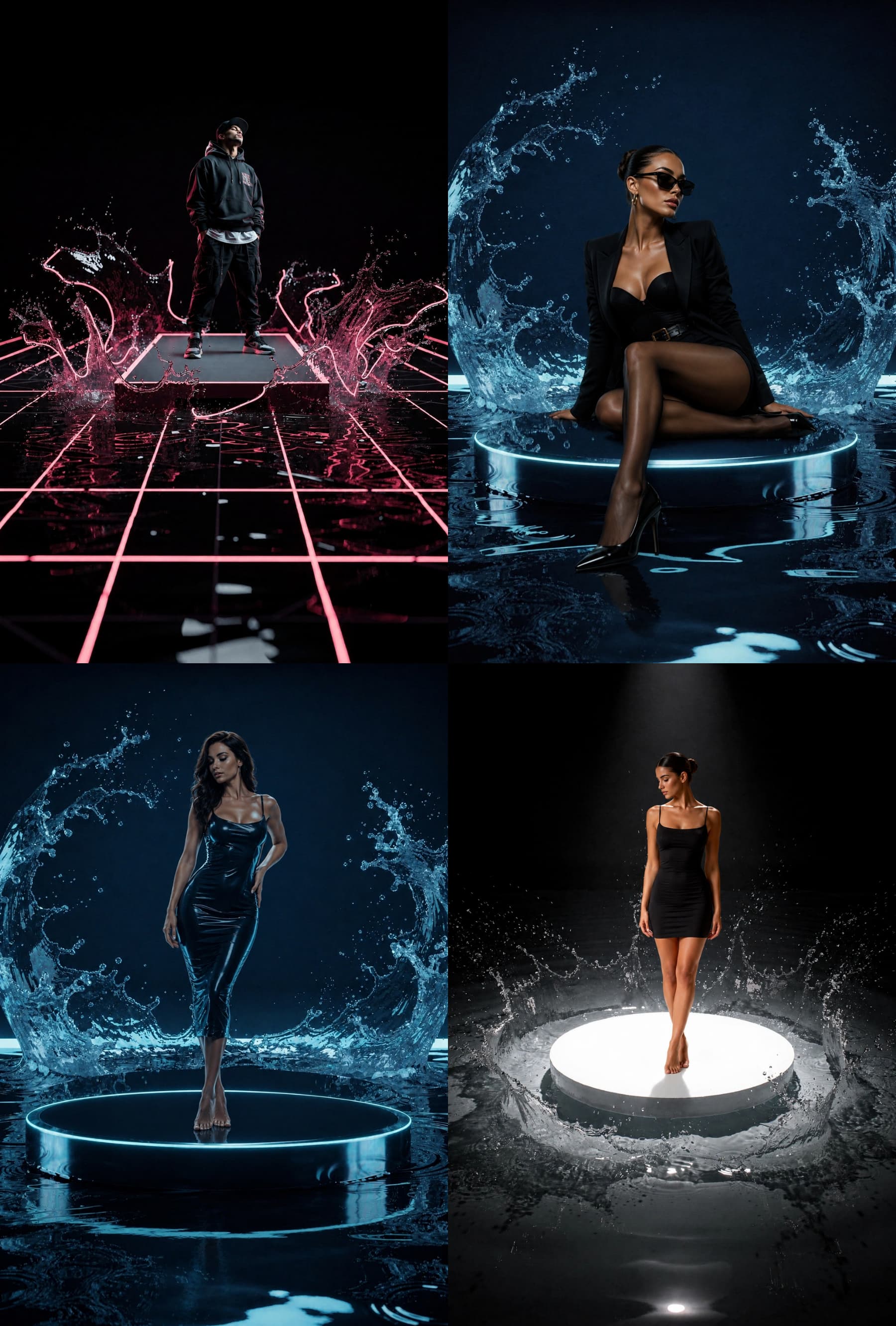 25 Water Splash Podium Digital Backdrops, Black Stage Spotlight Backgrounds, Fine Art Podium Set, Diverse Styles, Photoshop Composite JPG - Thumbnail 3